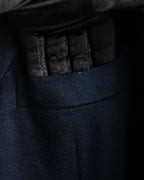 "HERMES" 90's Pure cashmere navy blue tailored jacket