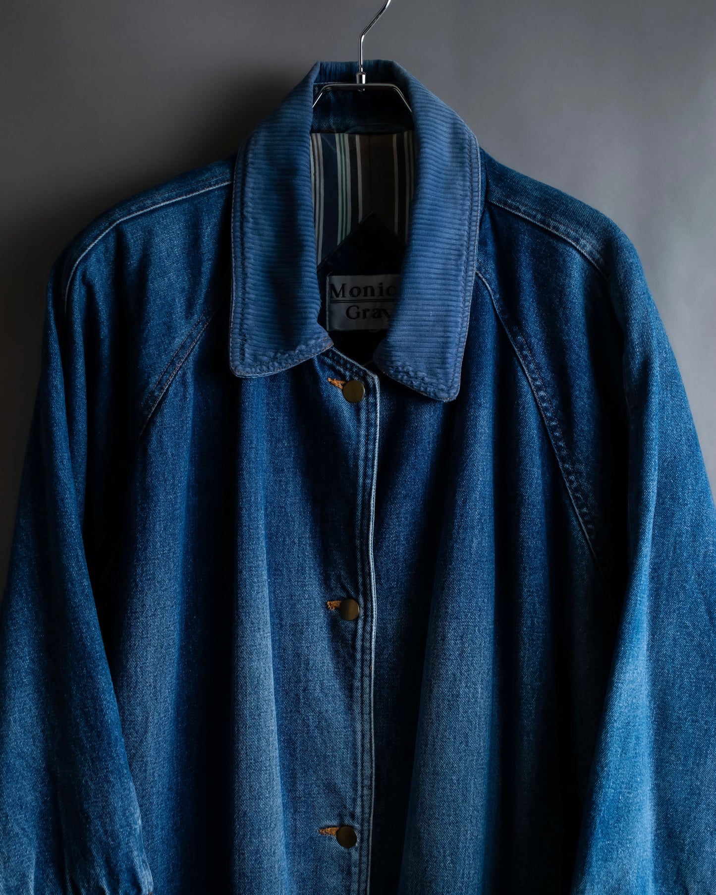 "Vintage gathered sleeve design denim long coat"