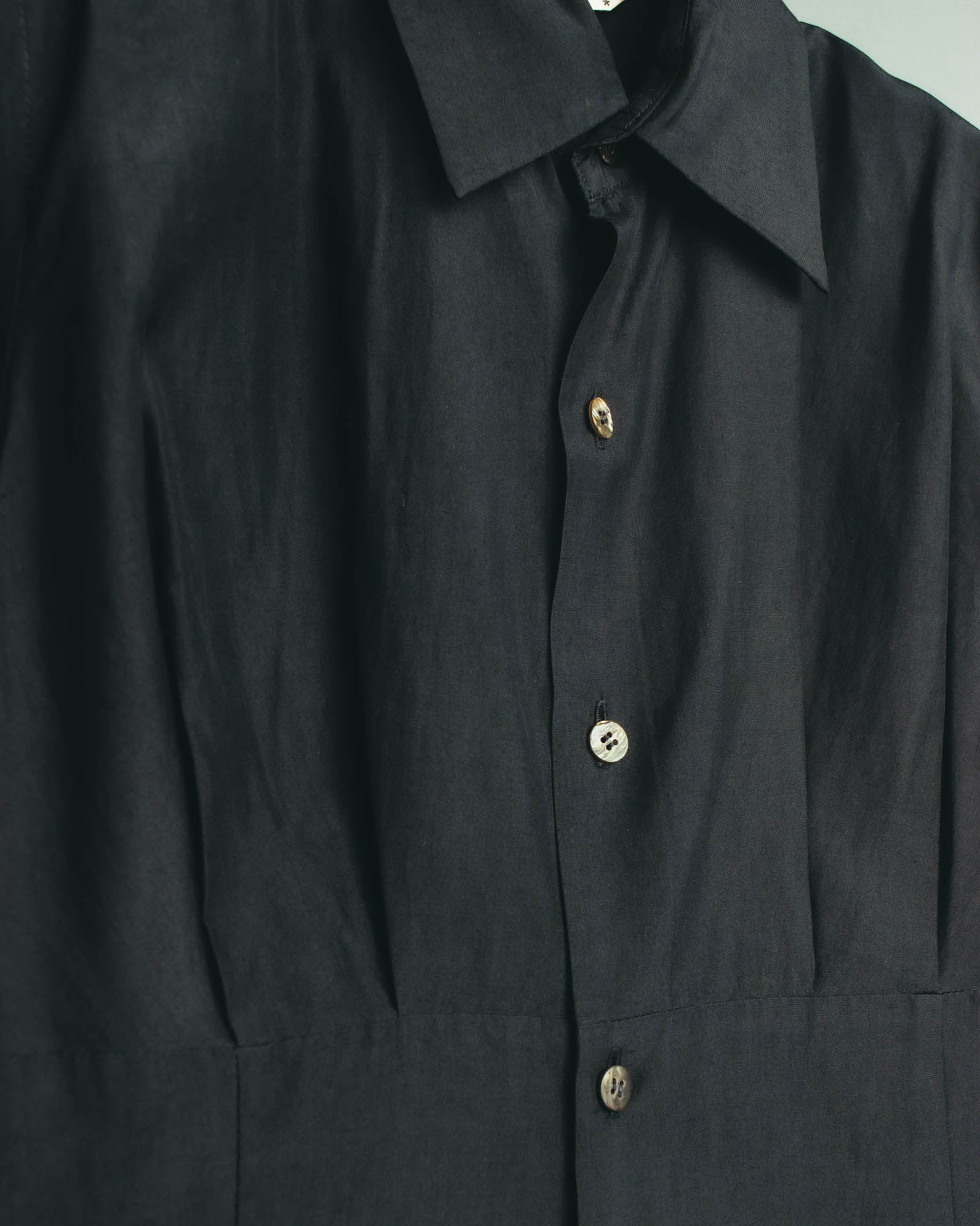 “COMME des GARCONS” Late 80’s-early 90’s silk tucked black shirt