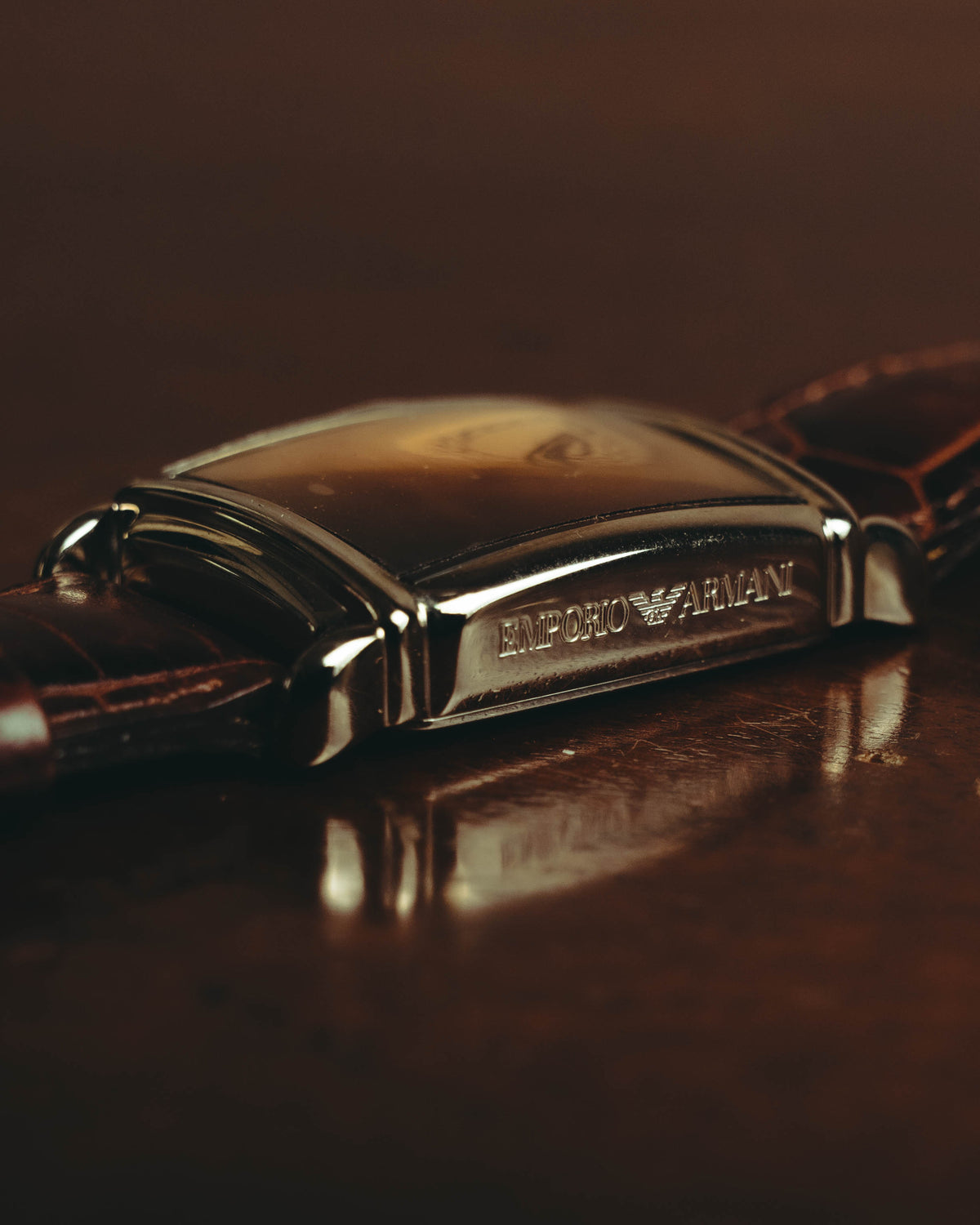 “EMPORIO ARMANI” Late 90’s-early 10’s Art deco rectangular leather strap watch