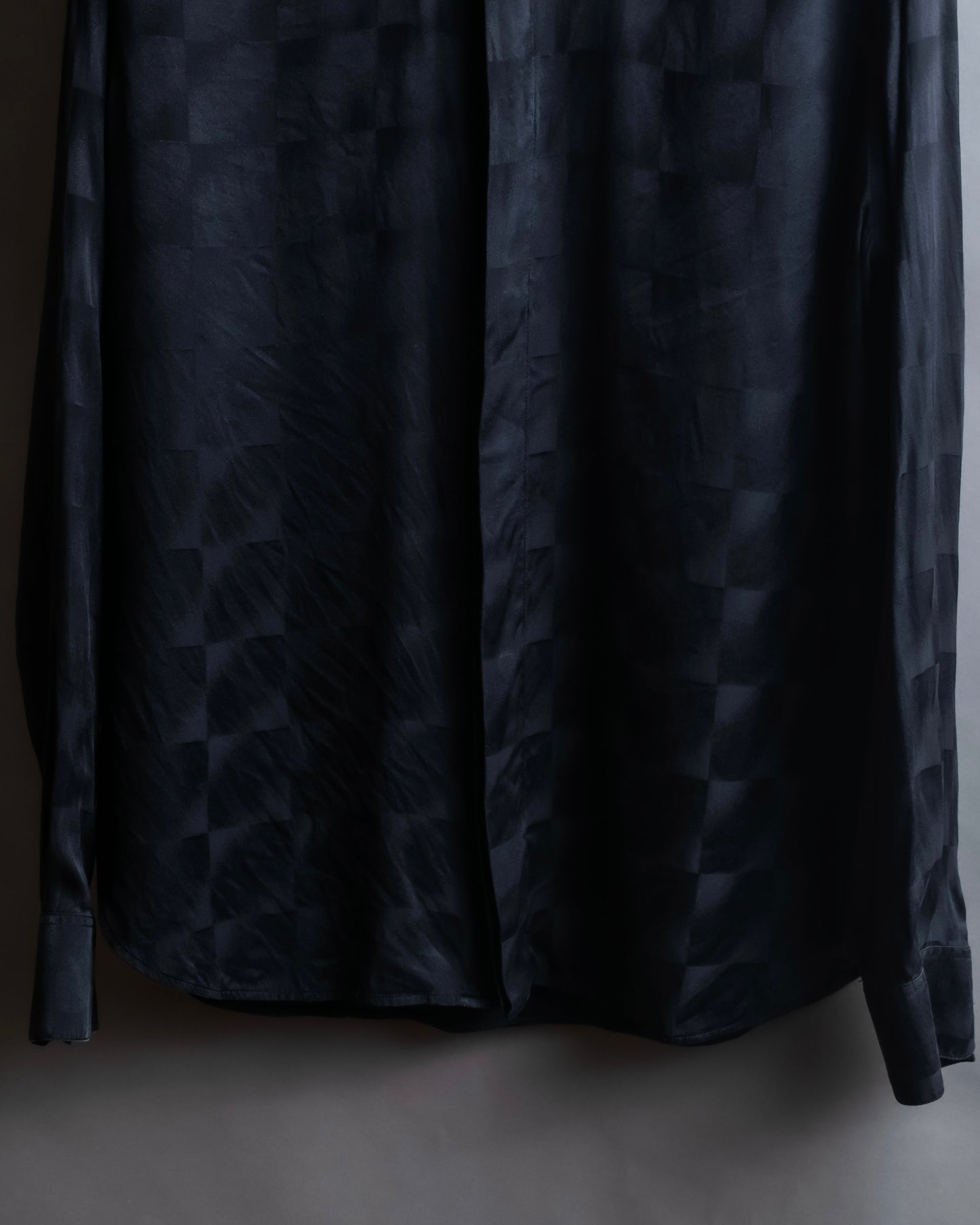 "Saint Laurent Paris" Geometric pattern fly front silk shirt