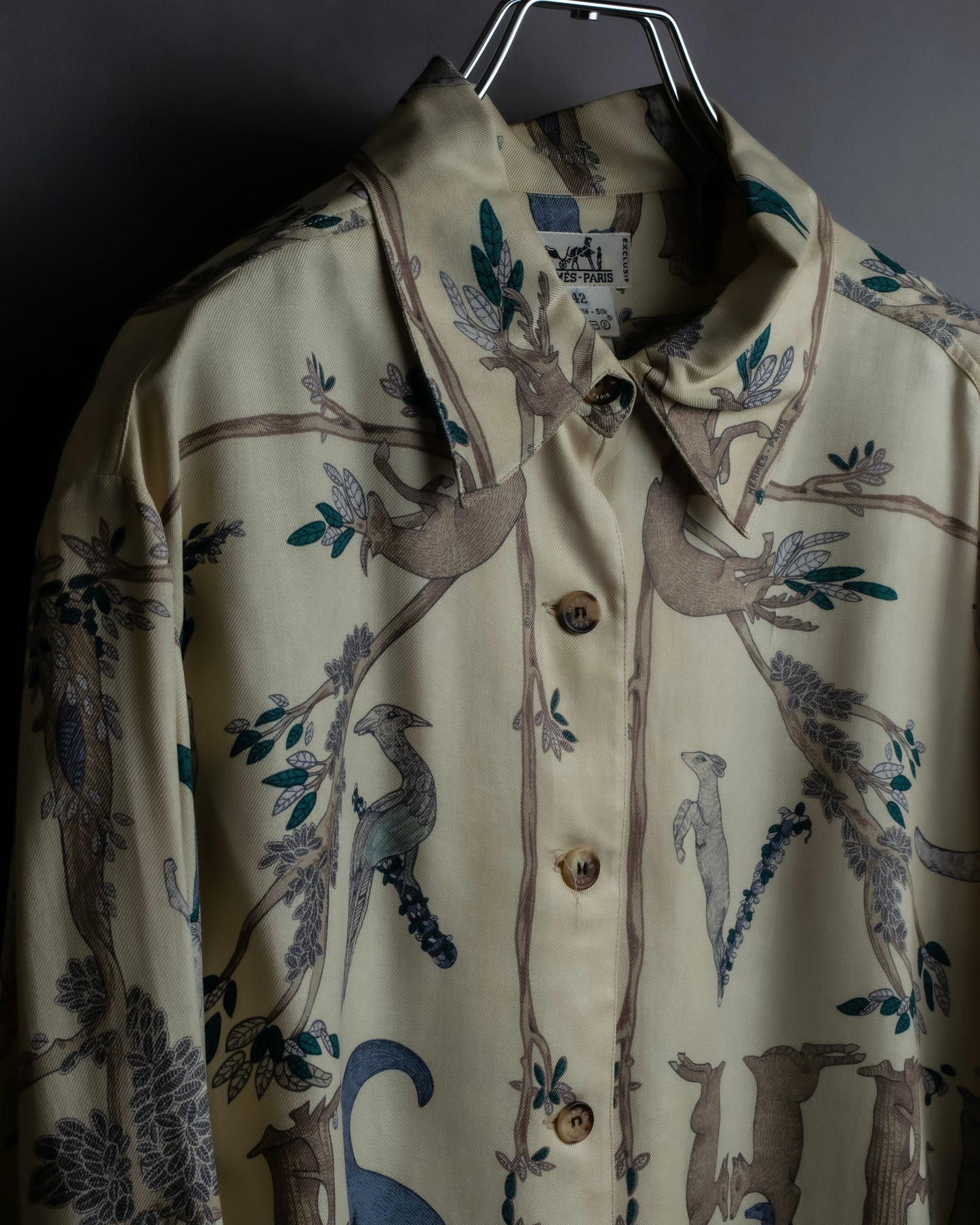 "HERMES" Natural animal pattern oversized silk shirt