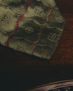 "Yves Saint Laurent" 80's-90's Olive silk jacquard necktie