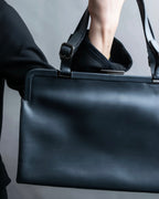 "PRADA" Clasp design grey-blue leather bag