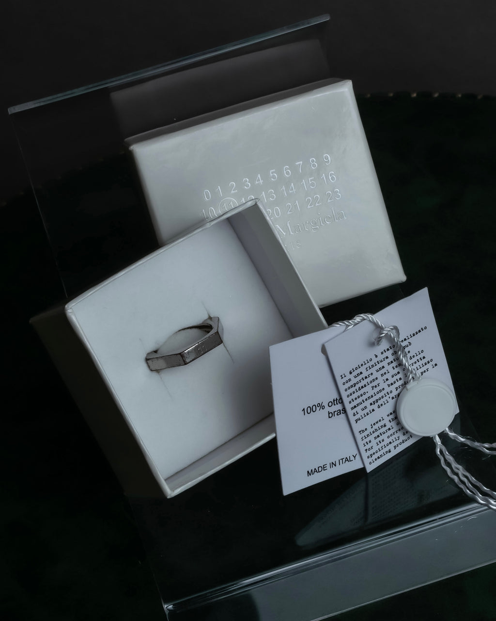 "MAISON MARGIELA" Numbered logo engraved hexagonal silver ring