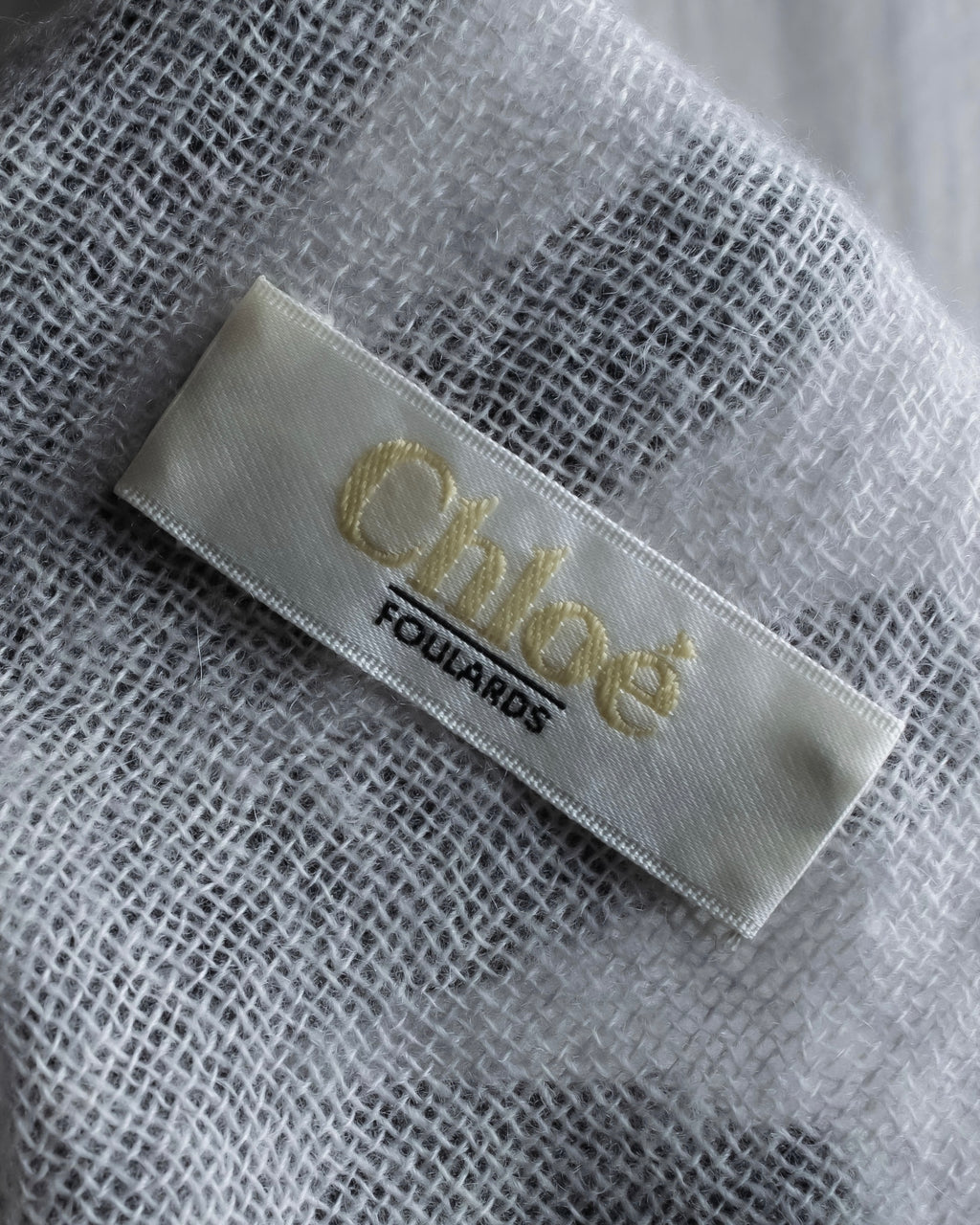 "Chloe" Fringe design light gray sheer material stole