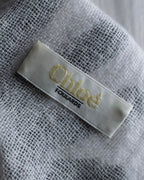 "Chloe" Fringe design light gray sheer material stole