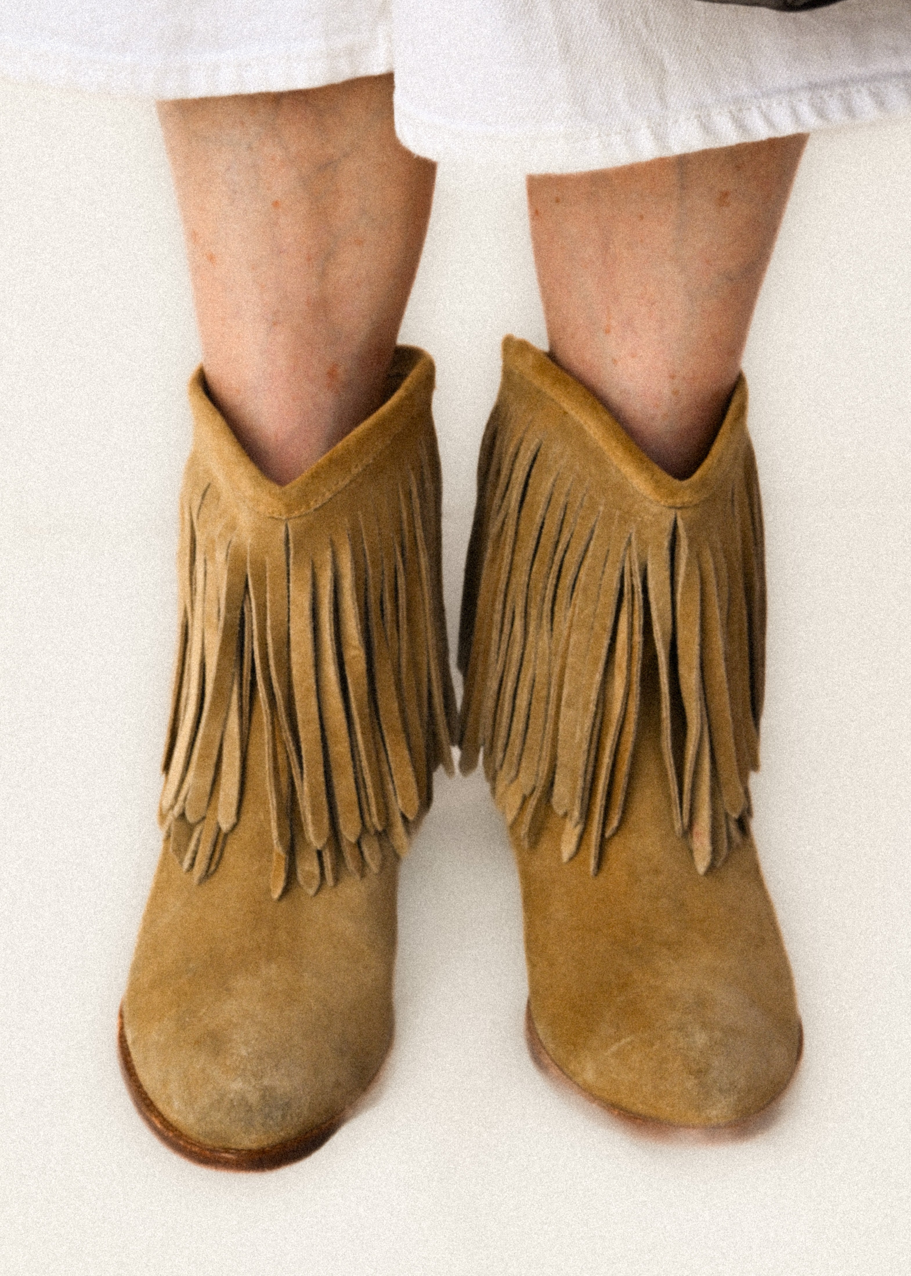 VINTAGE/ Fringe Detailed Suede High Heal Boots