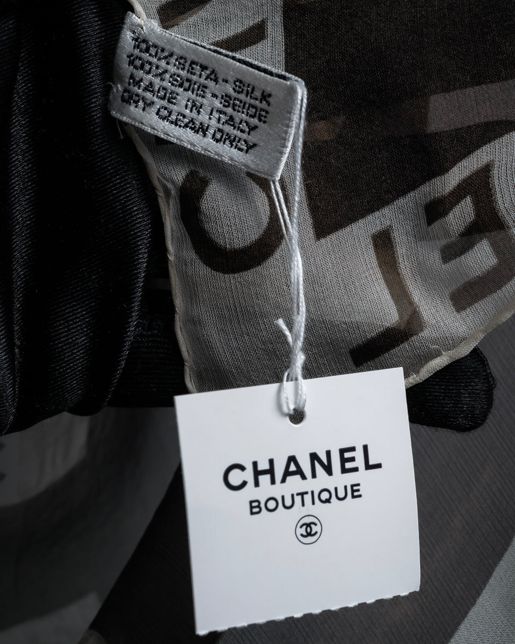 "CHANEL" 90's Square icon logo pattern sheer silk scarf