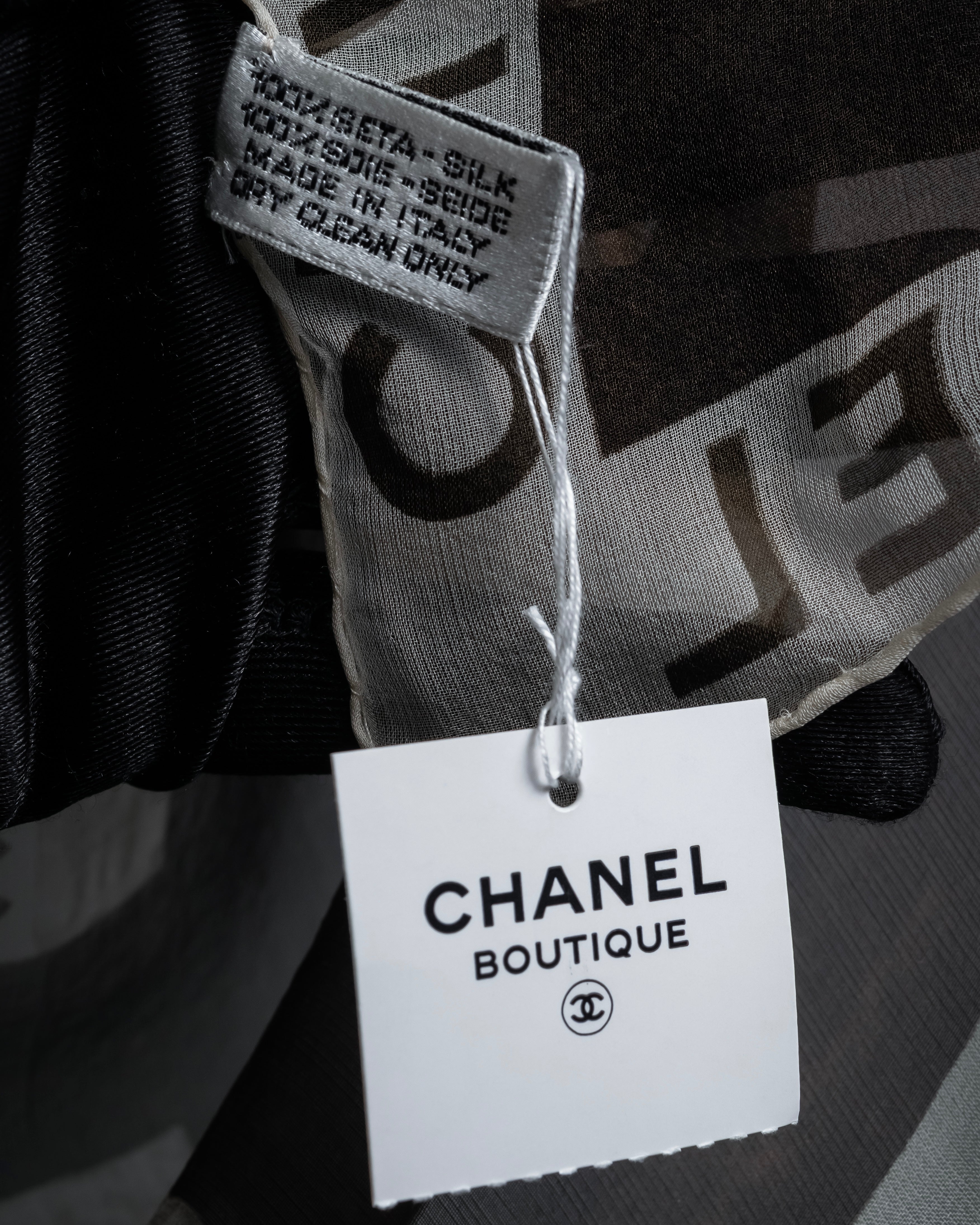 "CHANEL" 90's Square icon logo pattern sheer silk scarf