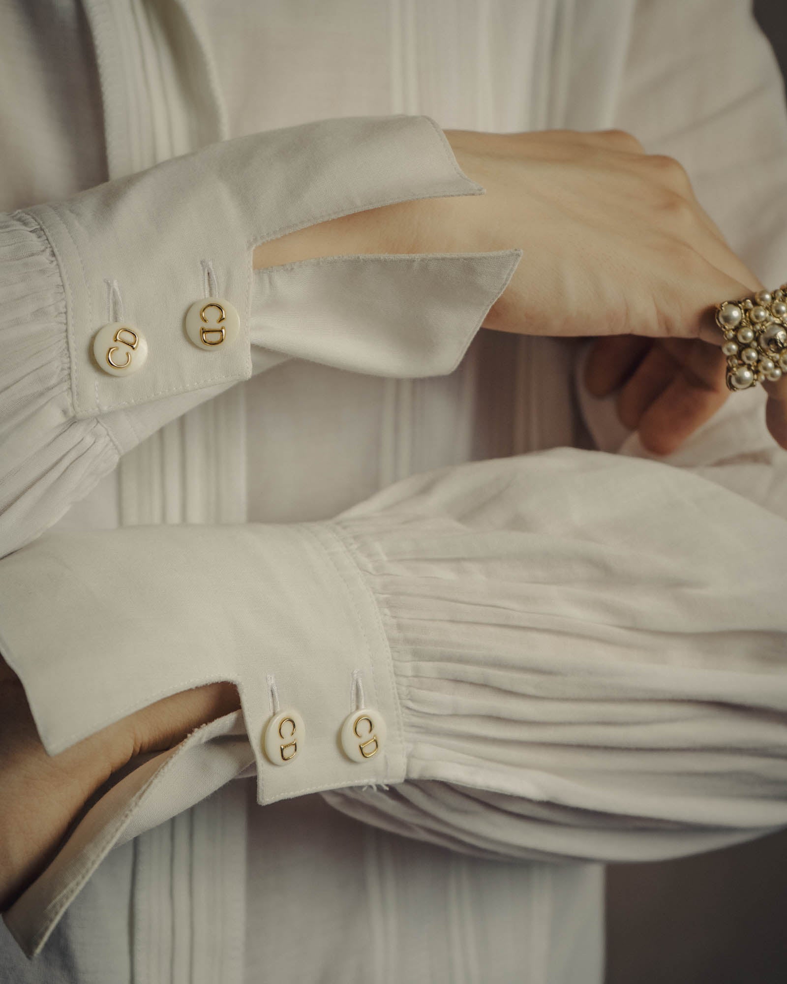 -SPECIAL- “Christian Dior” 90’s-00’s pleated bib dress shirt