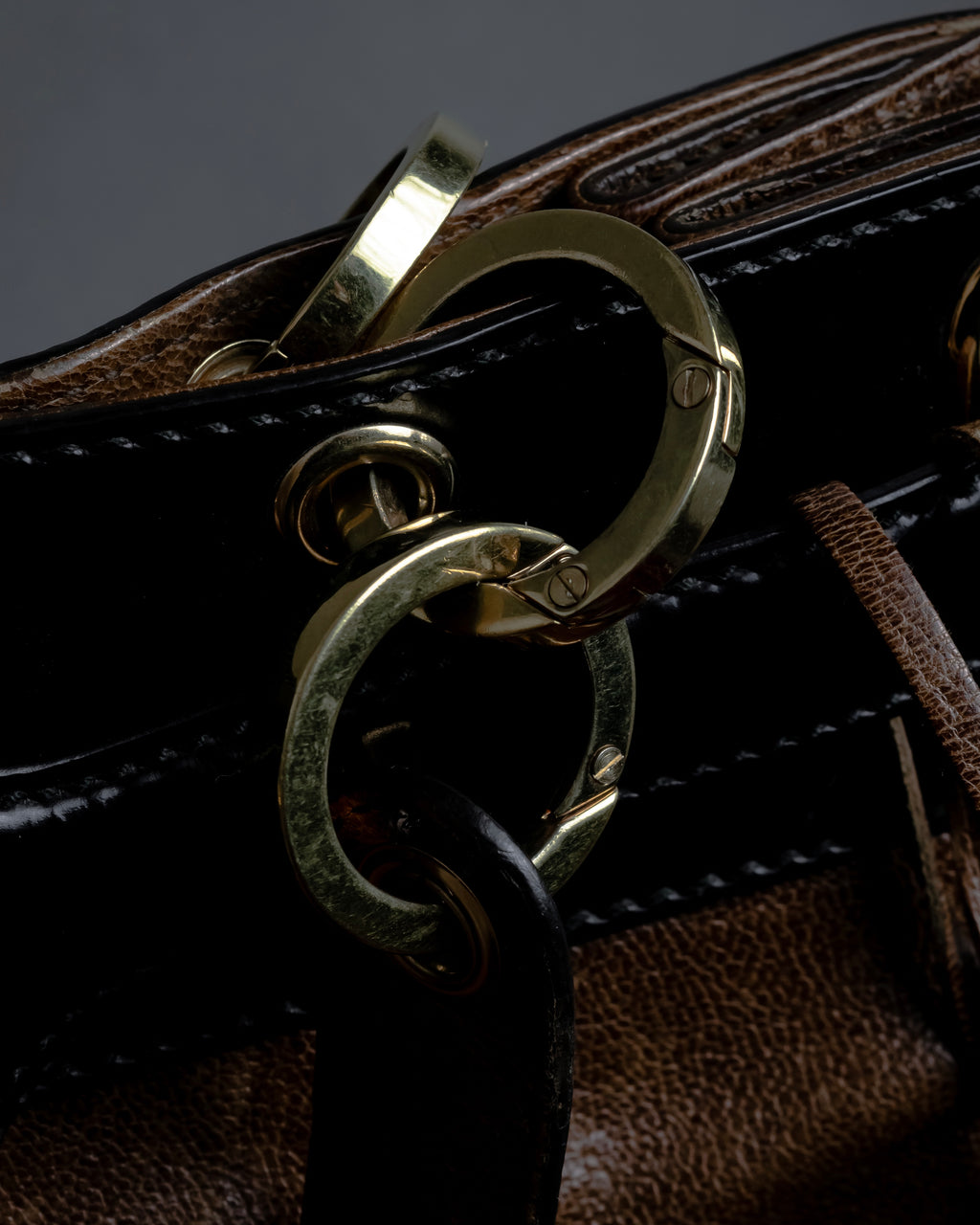 "BALENCIAGA" Gold turn lock design leather combination bag