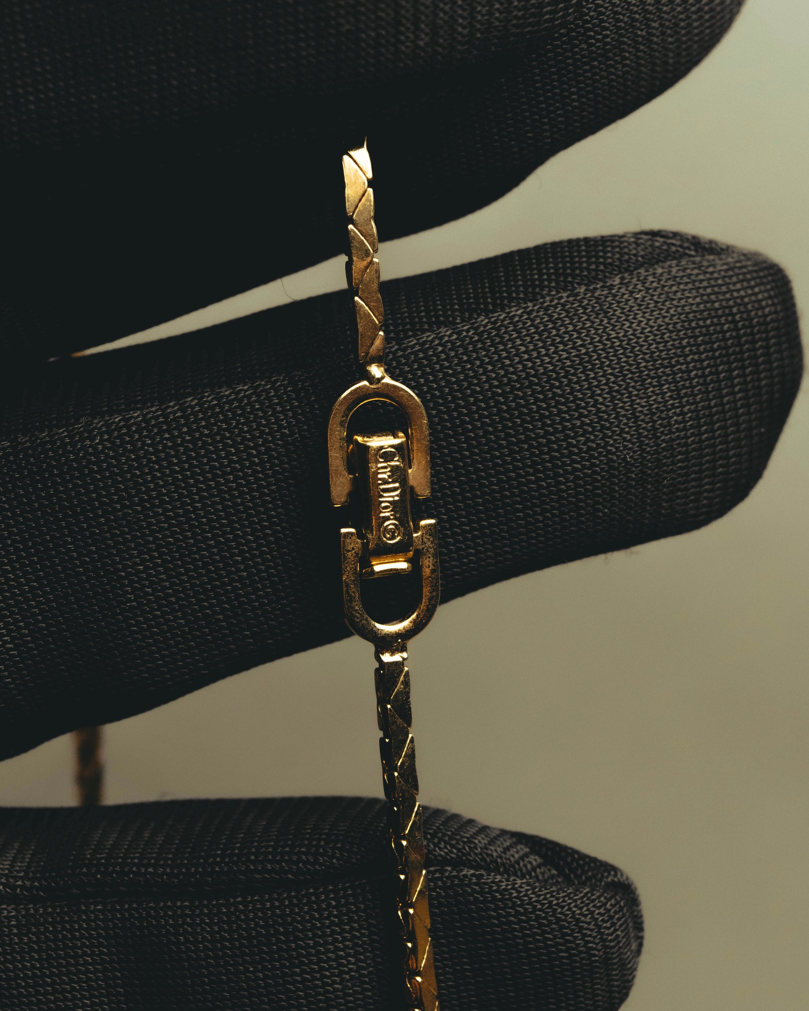 "Christian Dior" 80's-90's Gold tone rhinestone cd lariat necklace