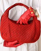 BOTTEGA VENETA/ Leather Hobo Shoulder Bag Red