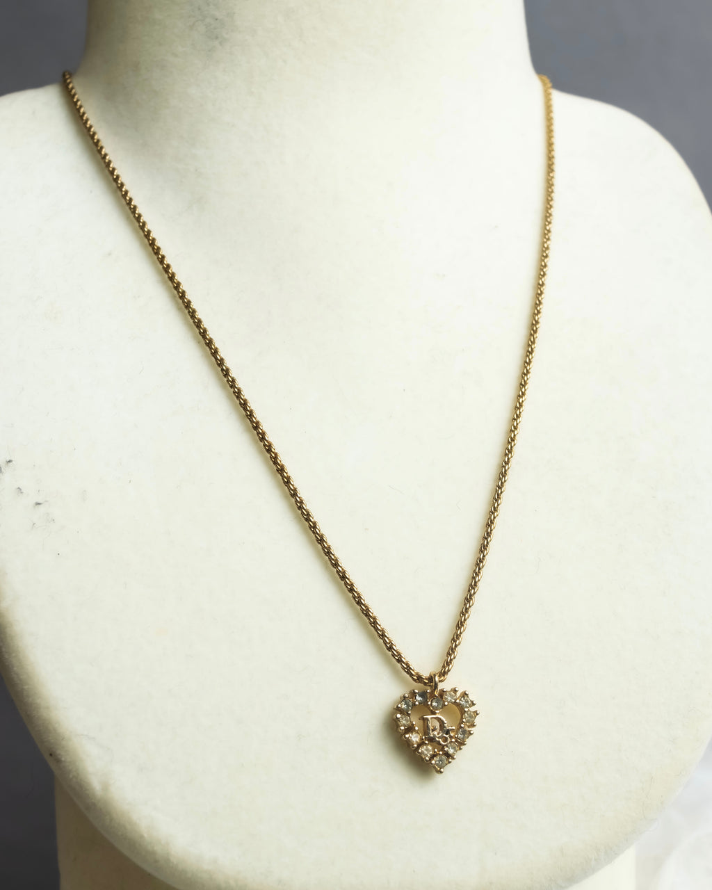 "Christian Dior" Rhinestone studded CD logo design in gold necklace