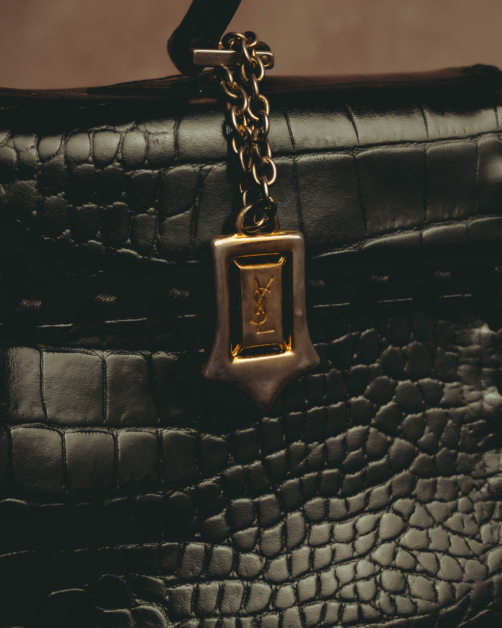 -SPECIAL- “Yves Saint Laurent” 80’s-90’s Crocodile embossed lace-up handbag