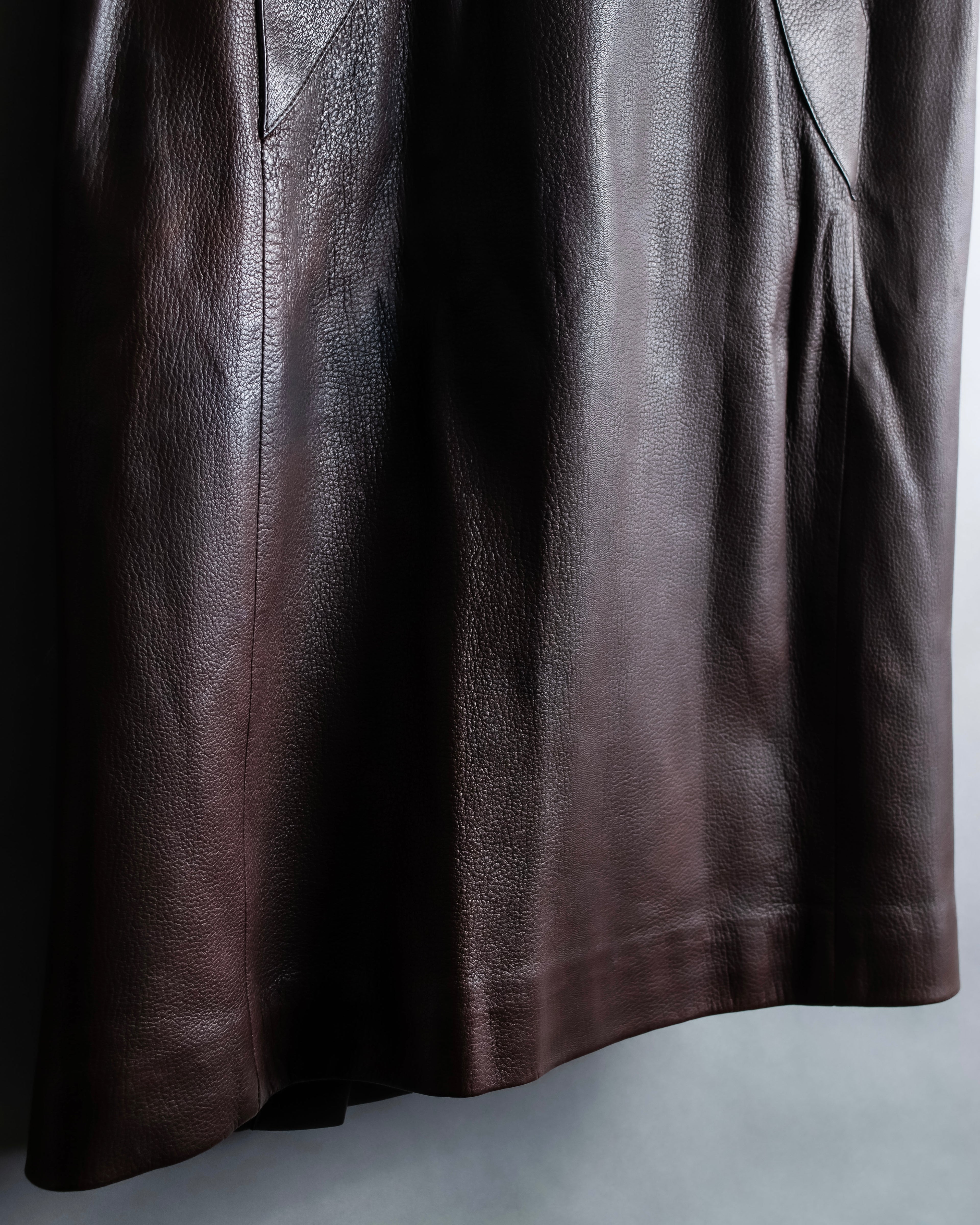"Hermes by Gaultier" Round Pocket Wine Red Leather Skirt