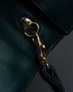 "Valentino Garavani" 80's Knot detail logo engraved dark green leather bag