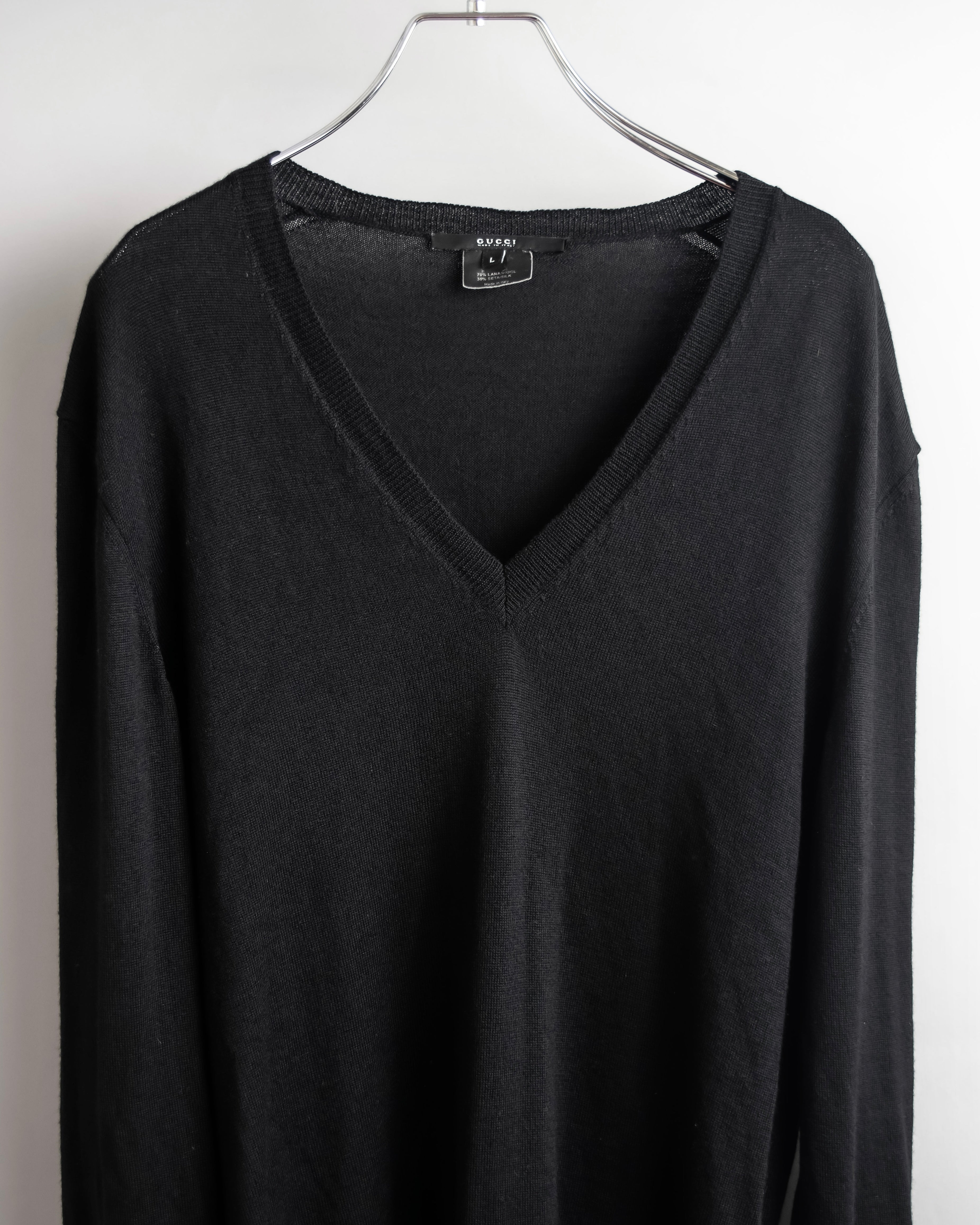 "GUCCI" G logo embroidered silk mix V-neck knit