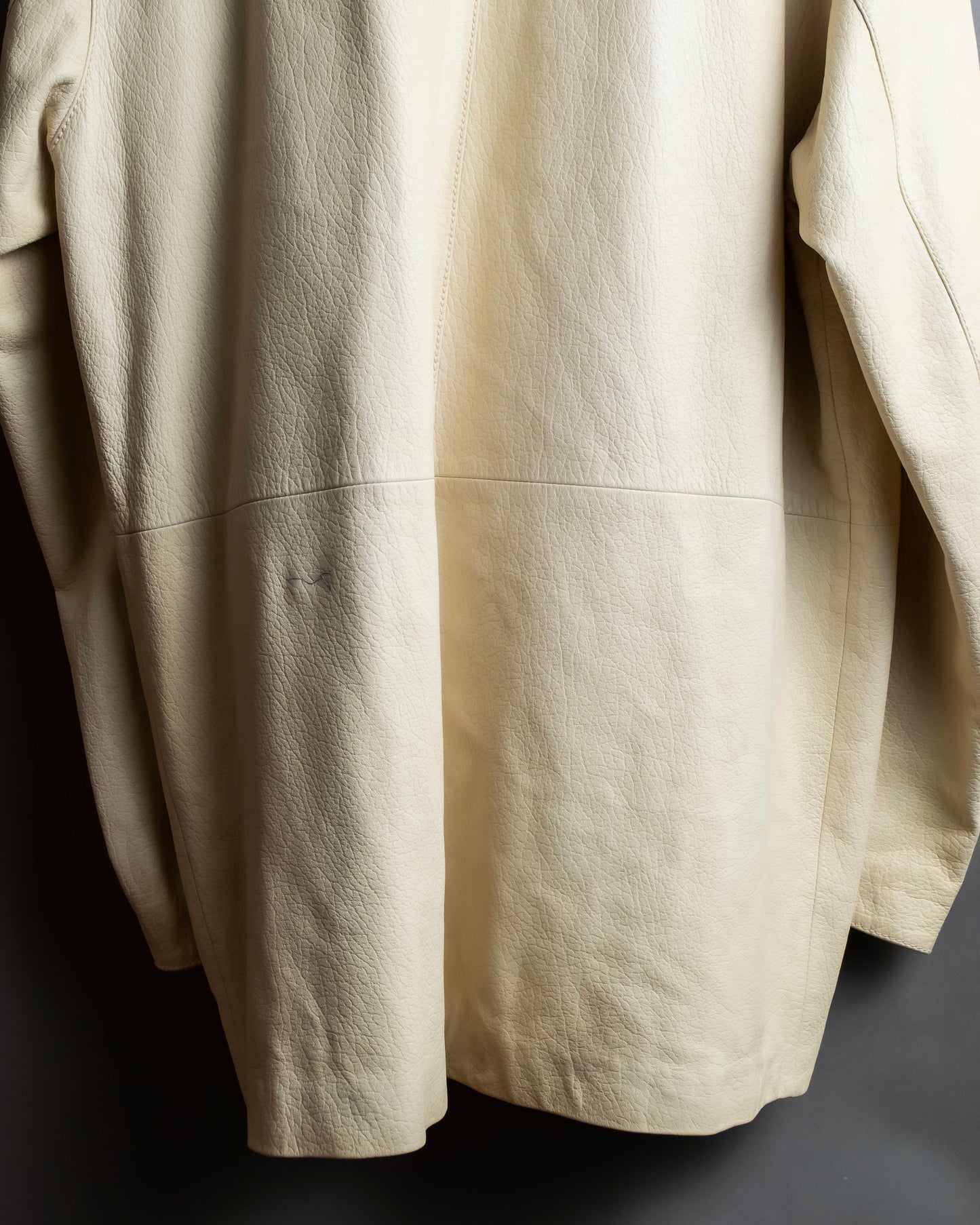 "LOEWE" 100% real leather off white color double zipper mid length coat