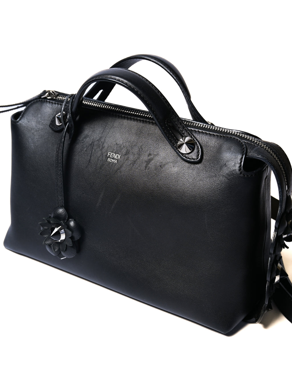 FENDI/ “By The Way Medium” Flower Detailed 2 Way Hand Bag Black