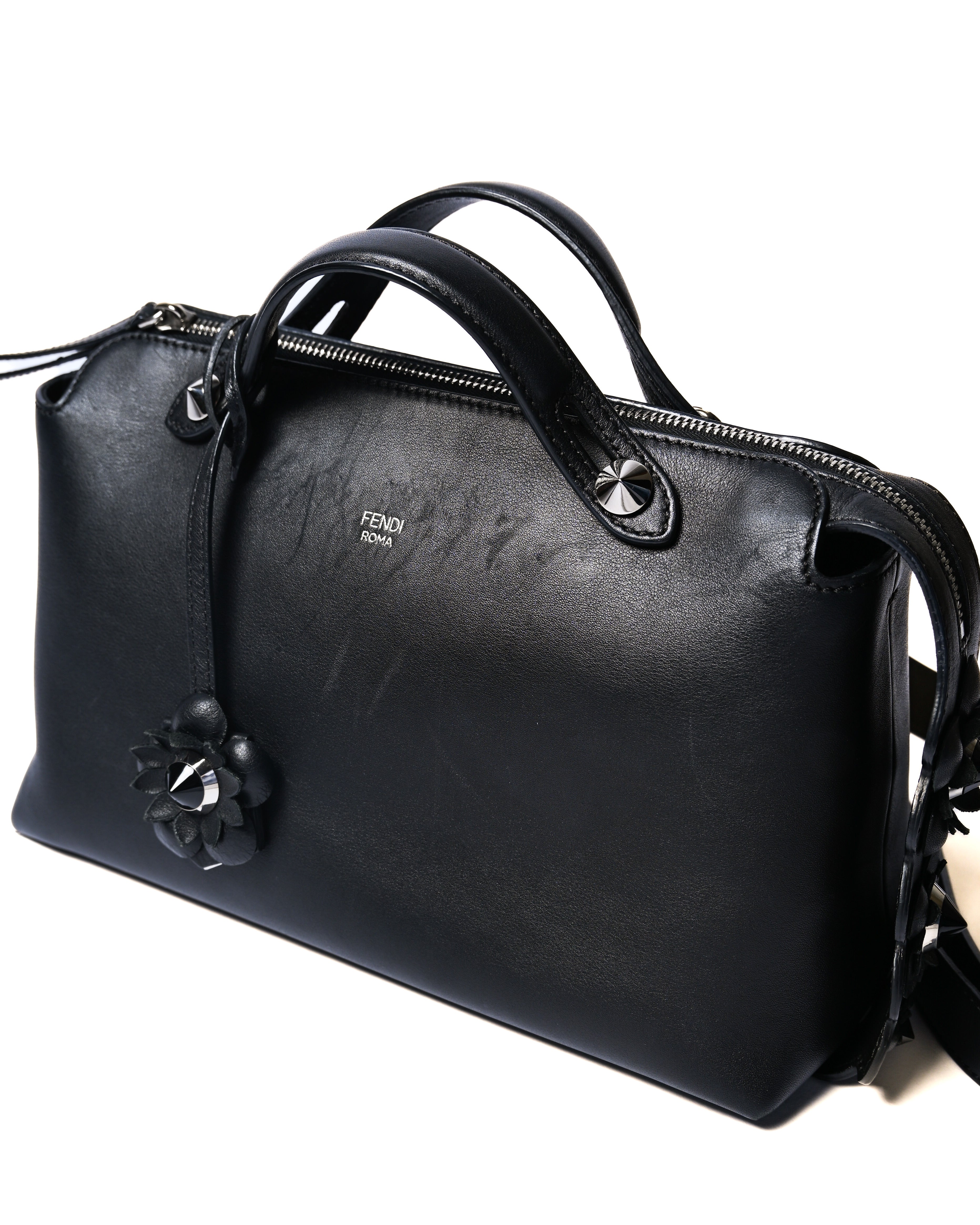 FENDI/ “By The Way Medium” Flower Detailed 2 Way Hand Bag Black