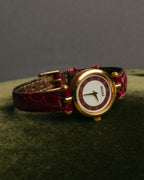 "GUCCI" 80's-90's Sherry line web stripe round watch with roman dial