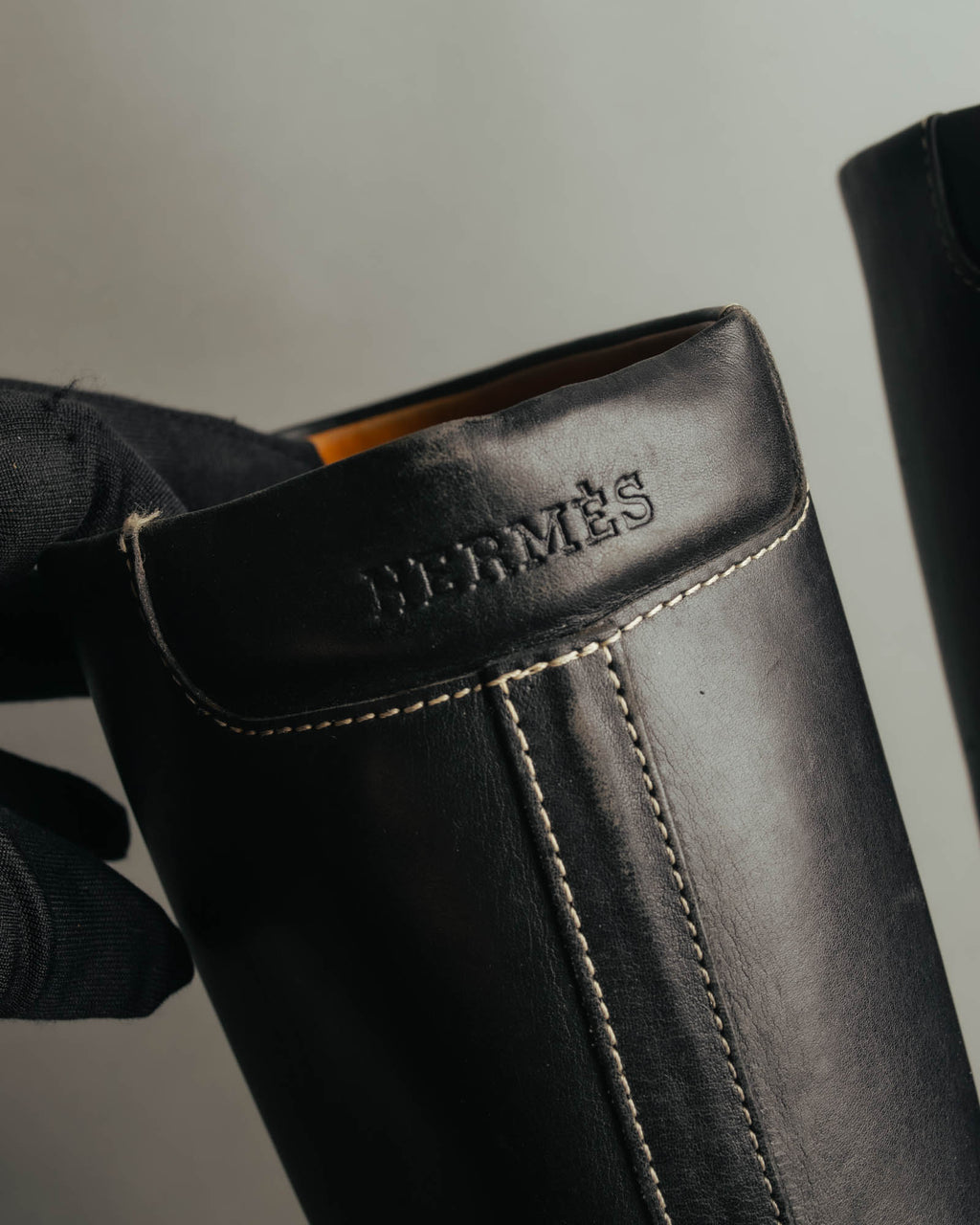 "Hermès" 90's-00's Minimal leather knee-high boots
