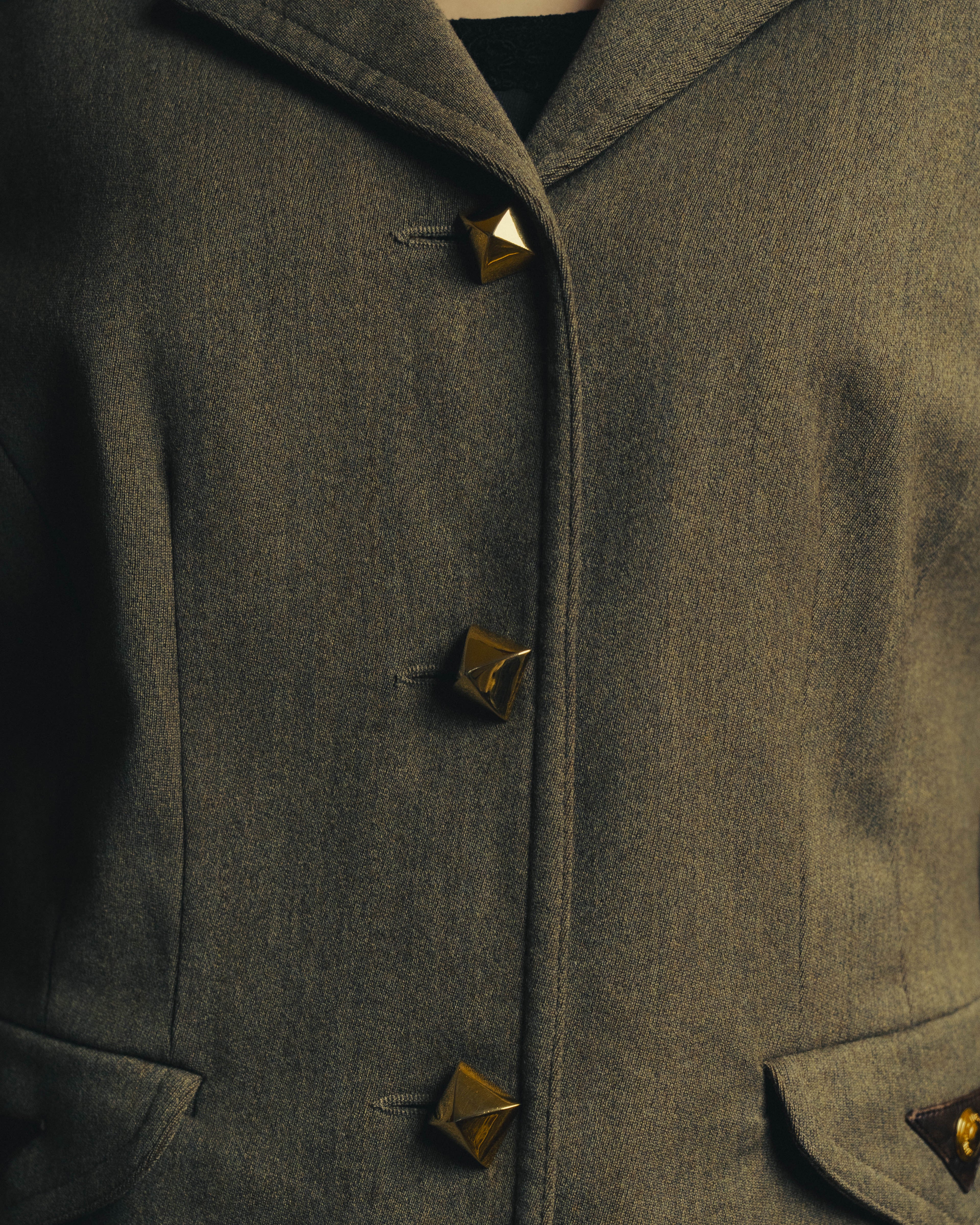 –SPECIAL– "Hermès" 70's-80's Equestrian wool tailored jacket