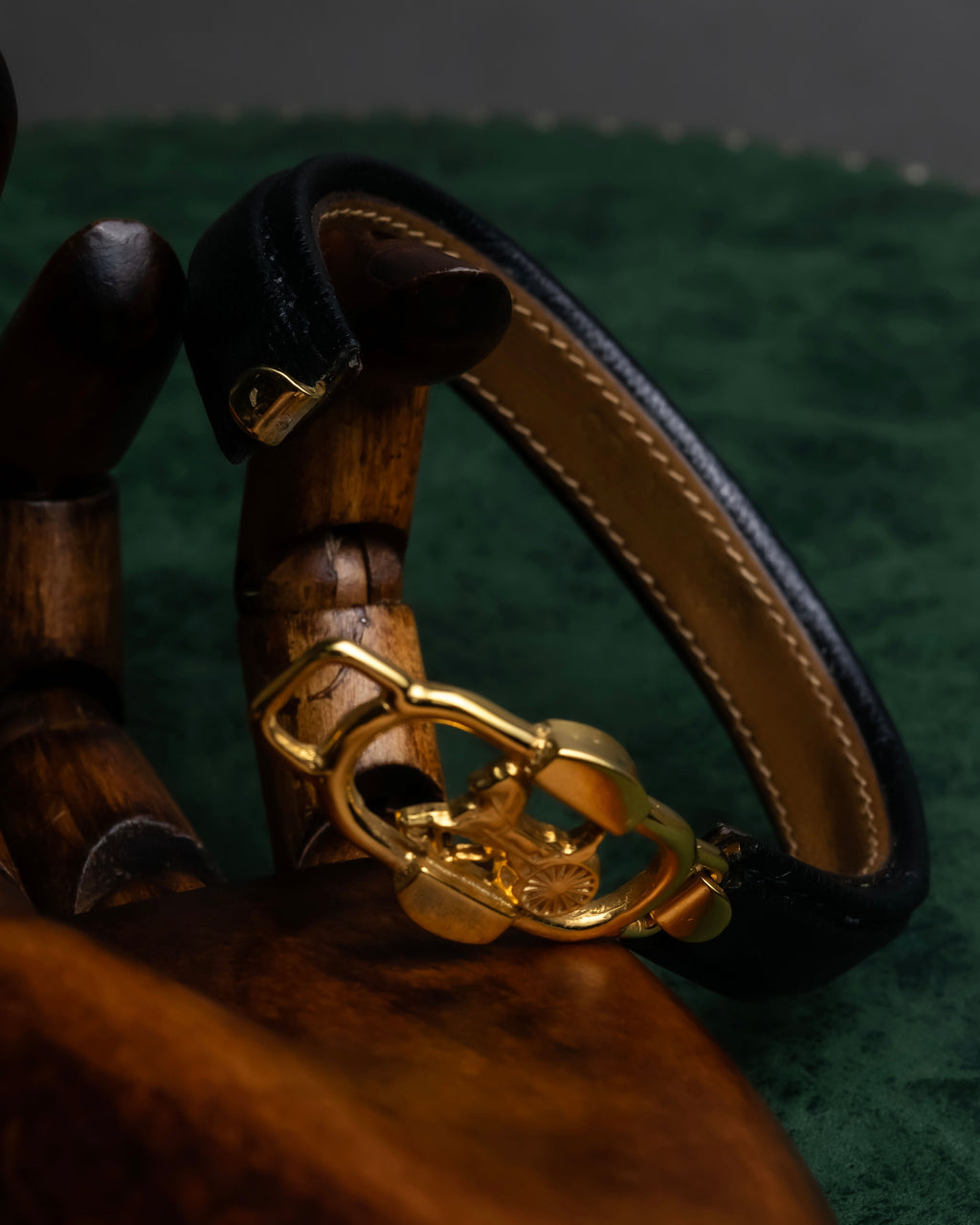 "CELINE" Horse-drawn carriage motif buckle leather bracelet