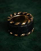 “LOEWE” 2000’s Crocodile embossed leather gold anagram ring