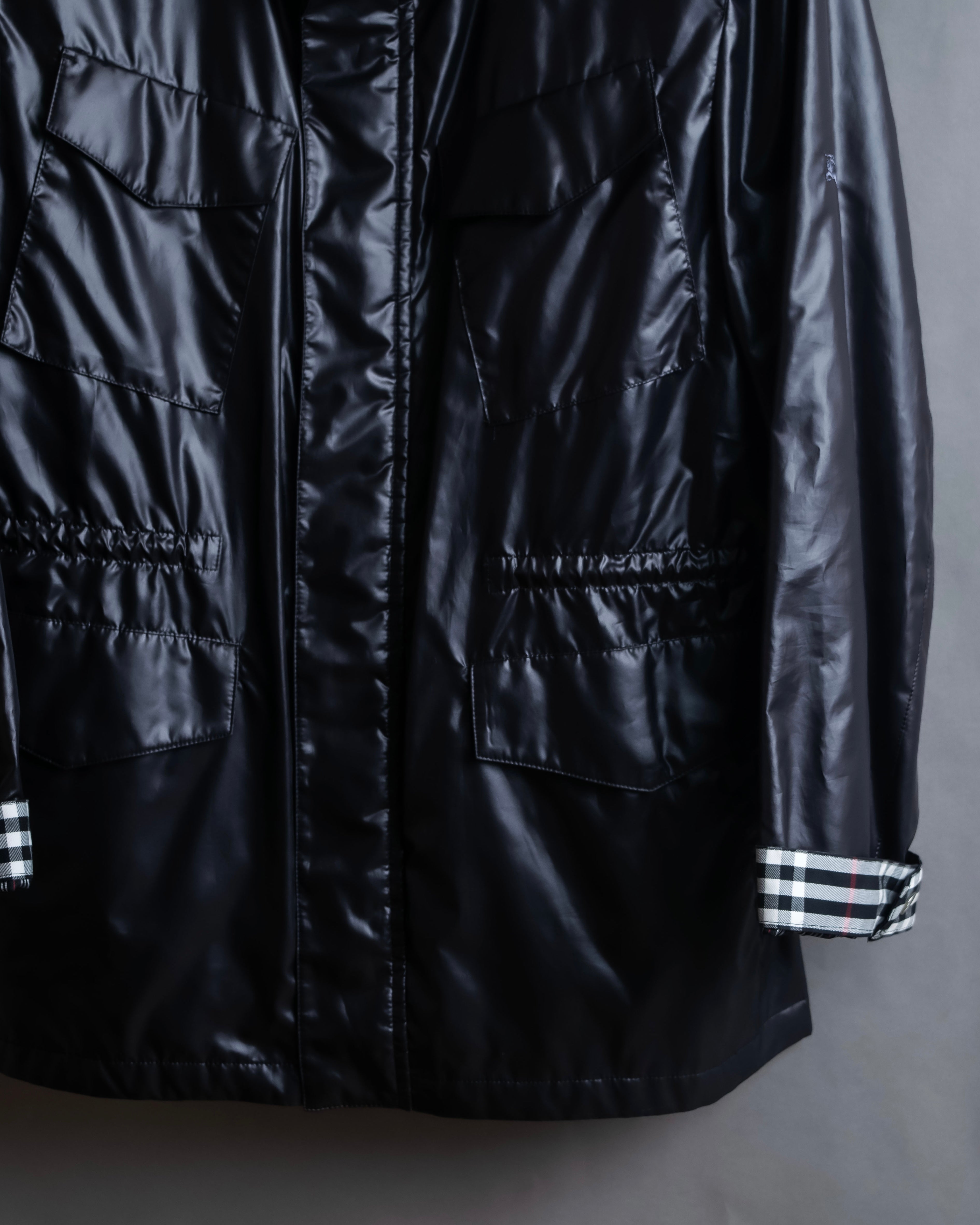 "BURBERRY Black Label" Checked nylon gather hooded blouson