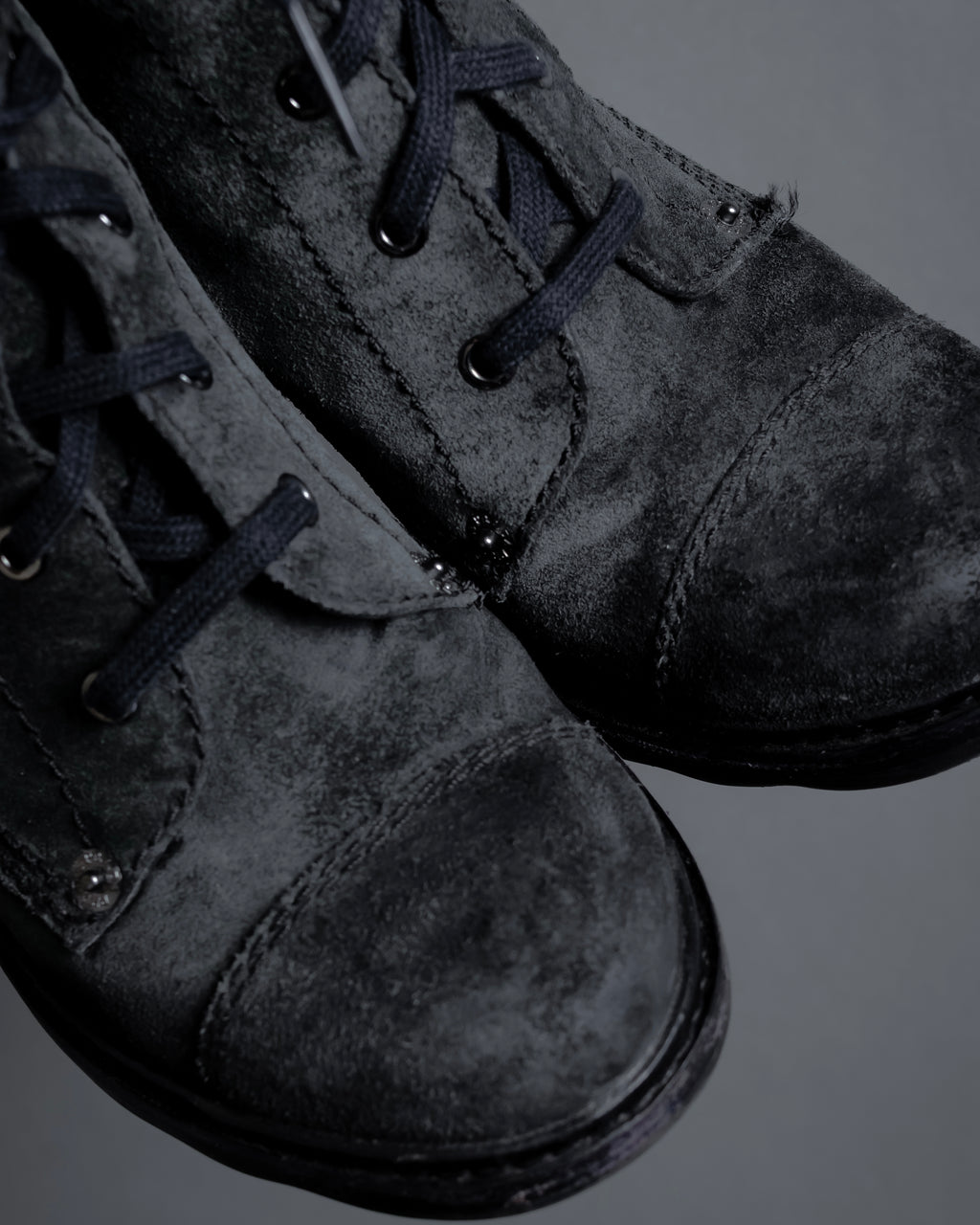 "PRADA" Military detail brushed leather lace-up long boots