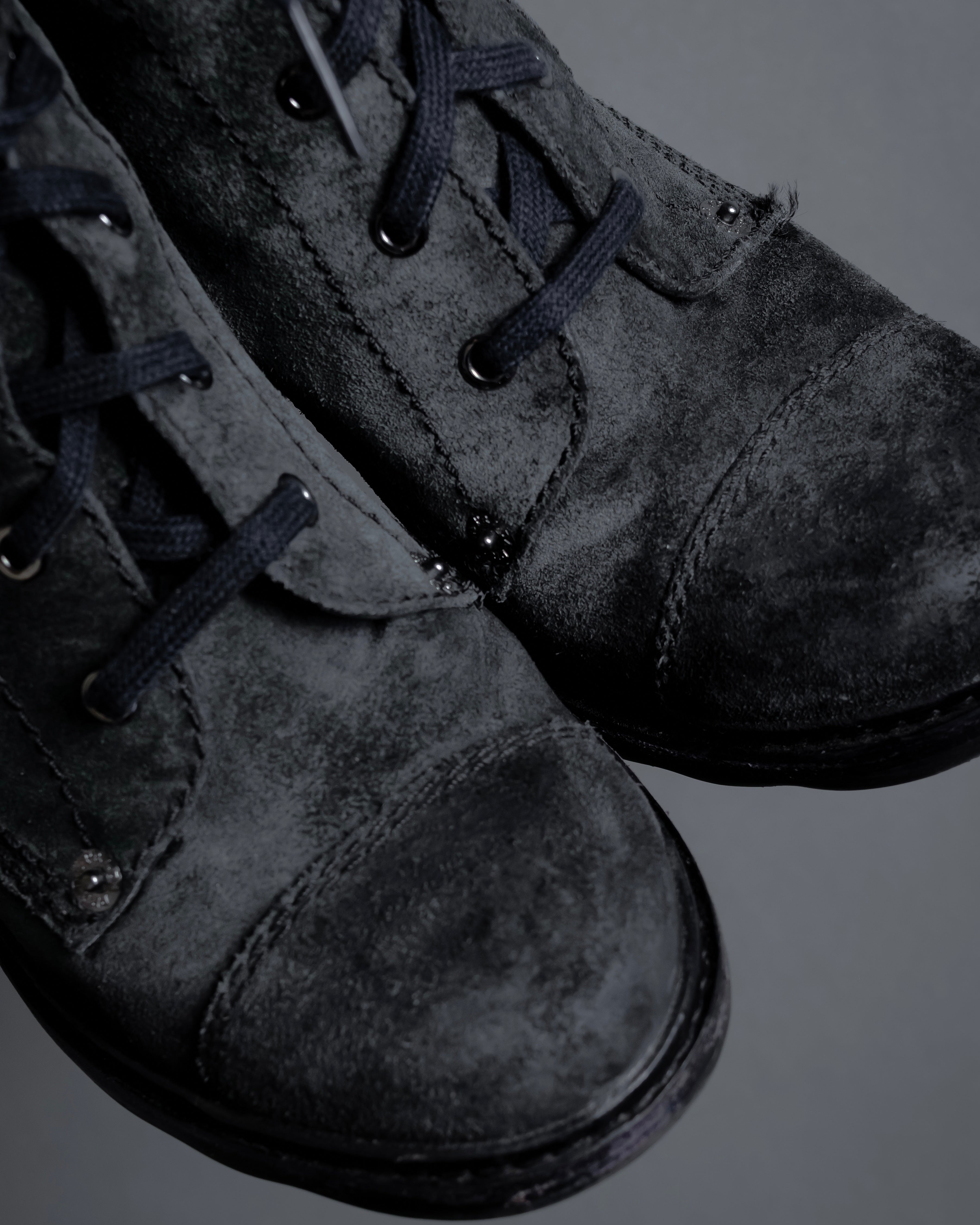 "PRADA" Military detail brushed leather lace-up long boots