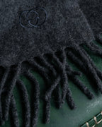 "GUCCI" Fuzzy logo engraved fringe large muffler