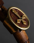 "JEAN PAUL GAULTIER" Cross motif leather panel gold ring