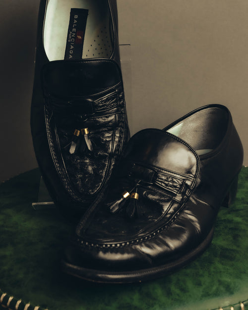 "BALENCIAGA" 80's-90's Textured leather tassel loafers