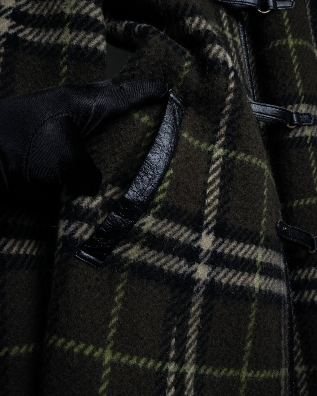 "BURBERRY" Leather switching design check tweed coat