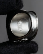 "CHANEL" 00AW Karl Lagerfeld period clear stone design logo engraved ring