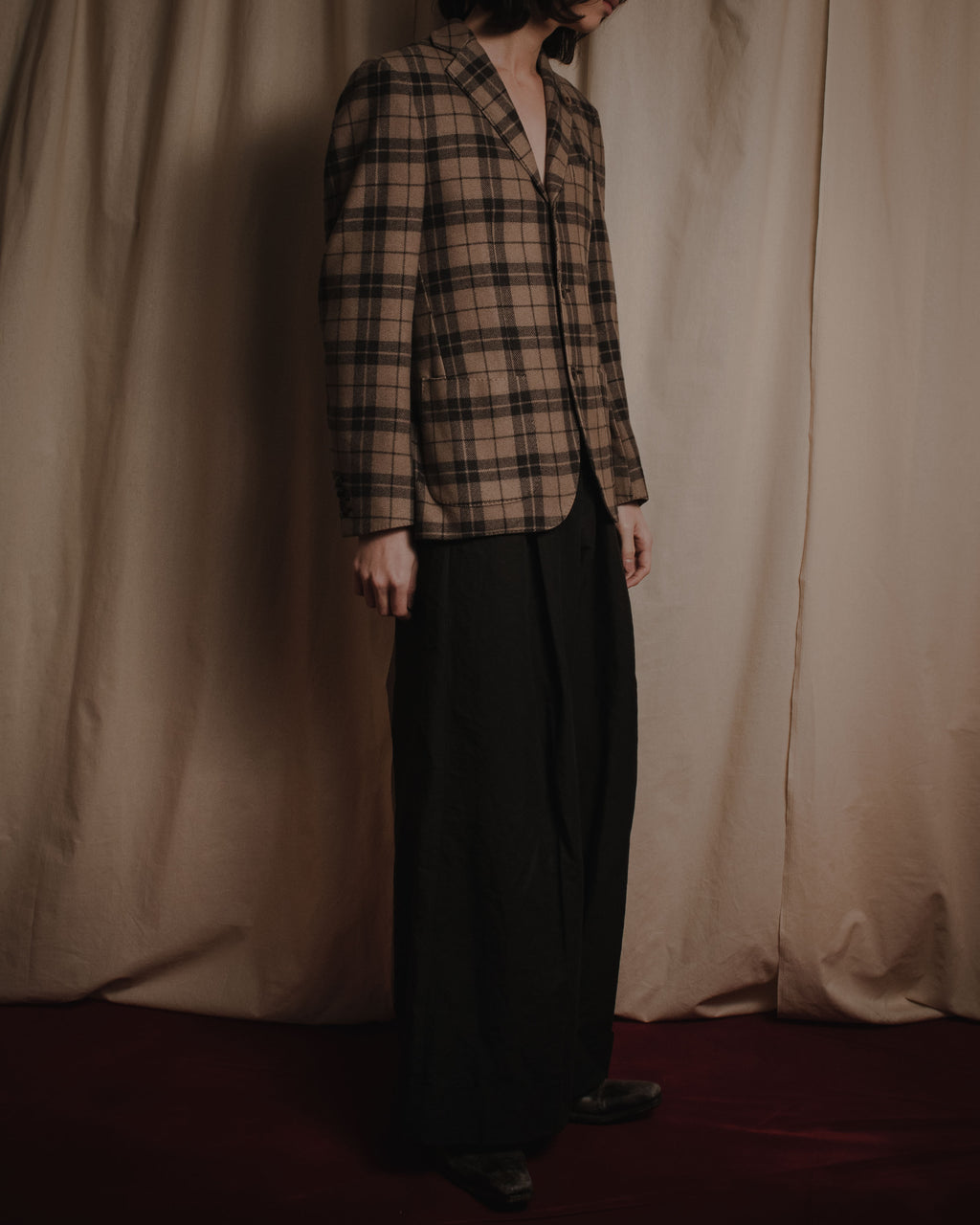 "LARDINI" Checked three-button soft-shoulder tailored jacket