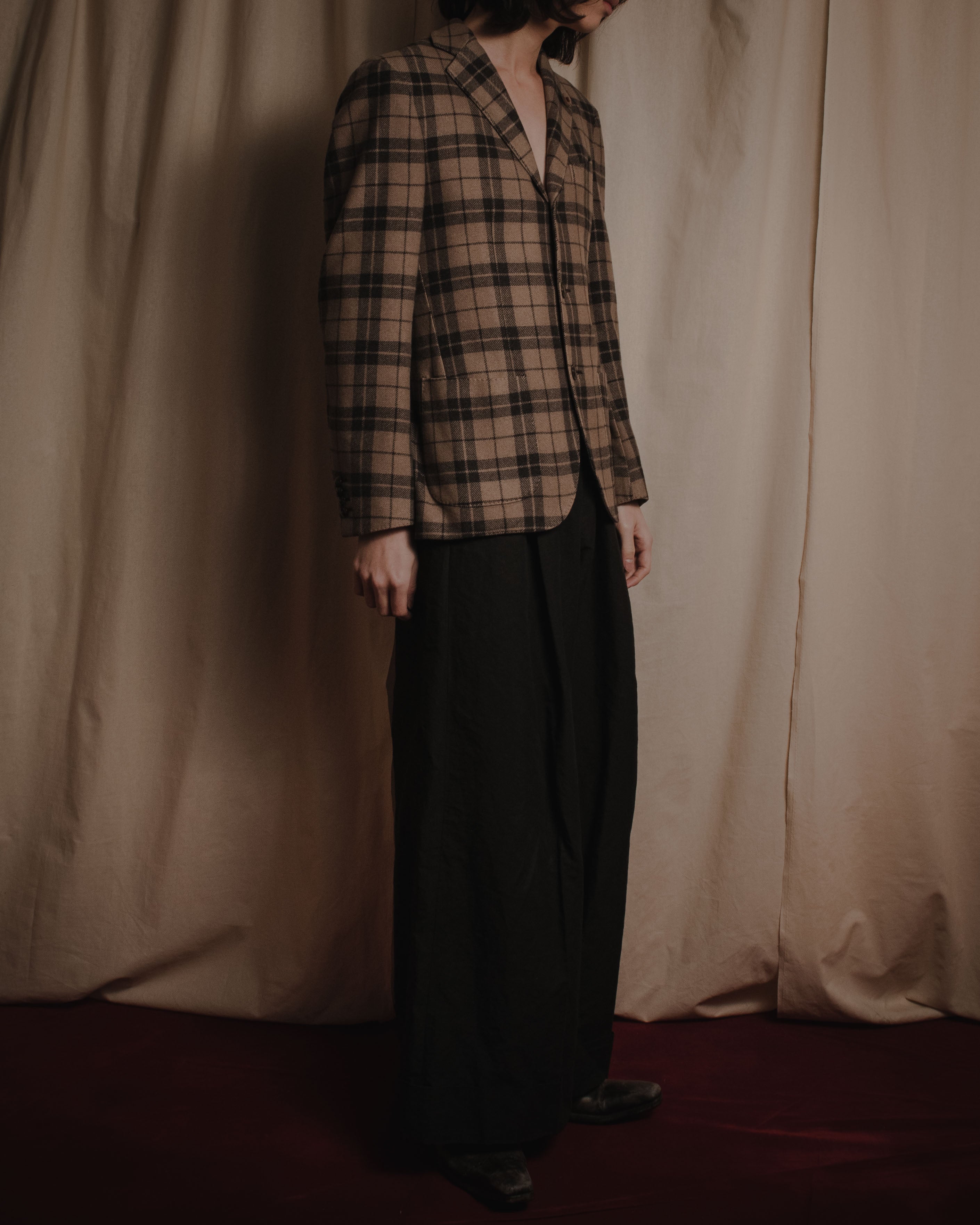 "LARDINI" Checked three-button soft-shoulder tailored jacket