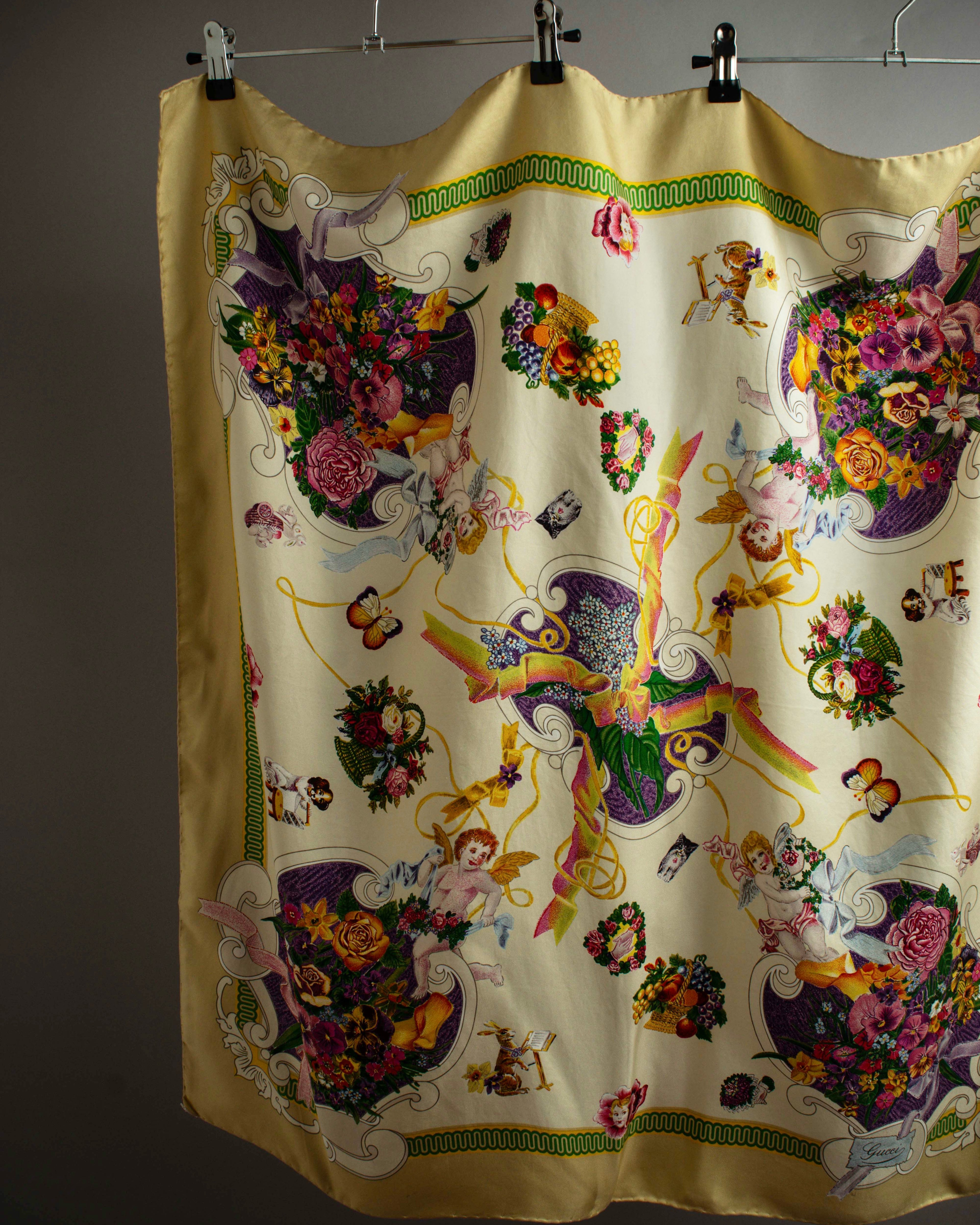 "GUCCI" Baroque painting pattern silk scarf