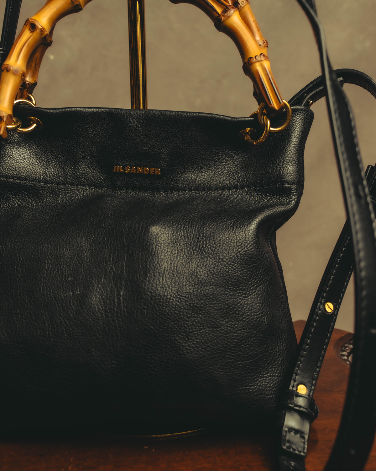 –SPECIAL– “JIL SANDER” 20’s Bamboo handle grained leather shopper bag