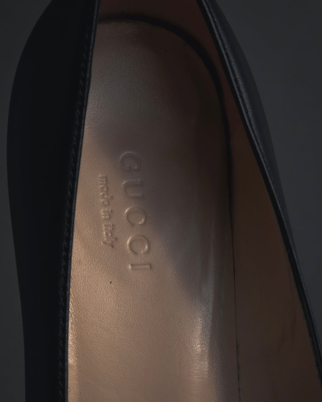 "GUCCI" Michele design horsebit leather heel loafers