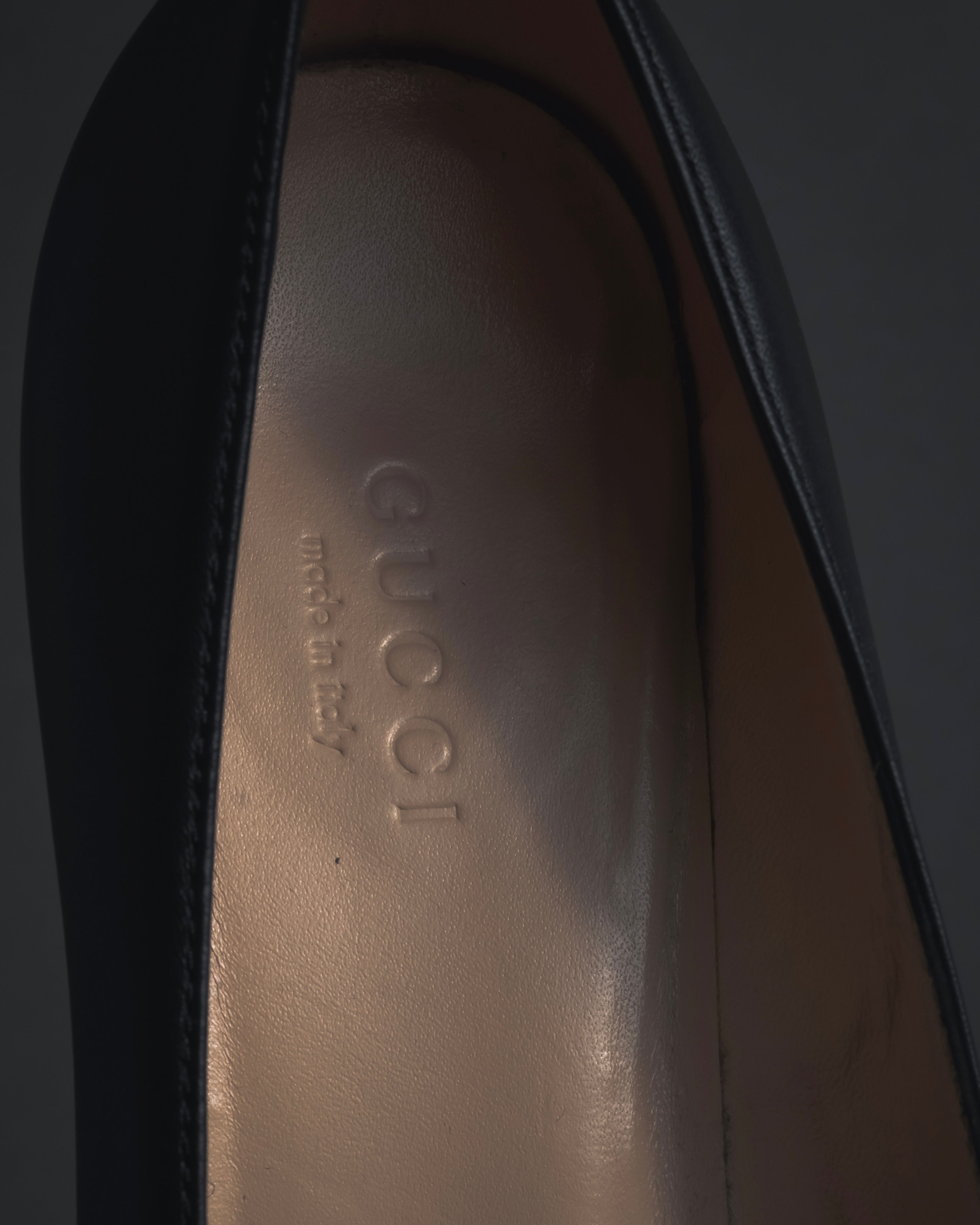 "GUCCI" Michele design horsebit leather heel loafers