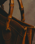 "GUCCI" 80's-90's Bamboo handle leather tote bag
