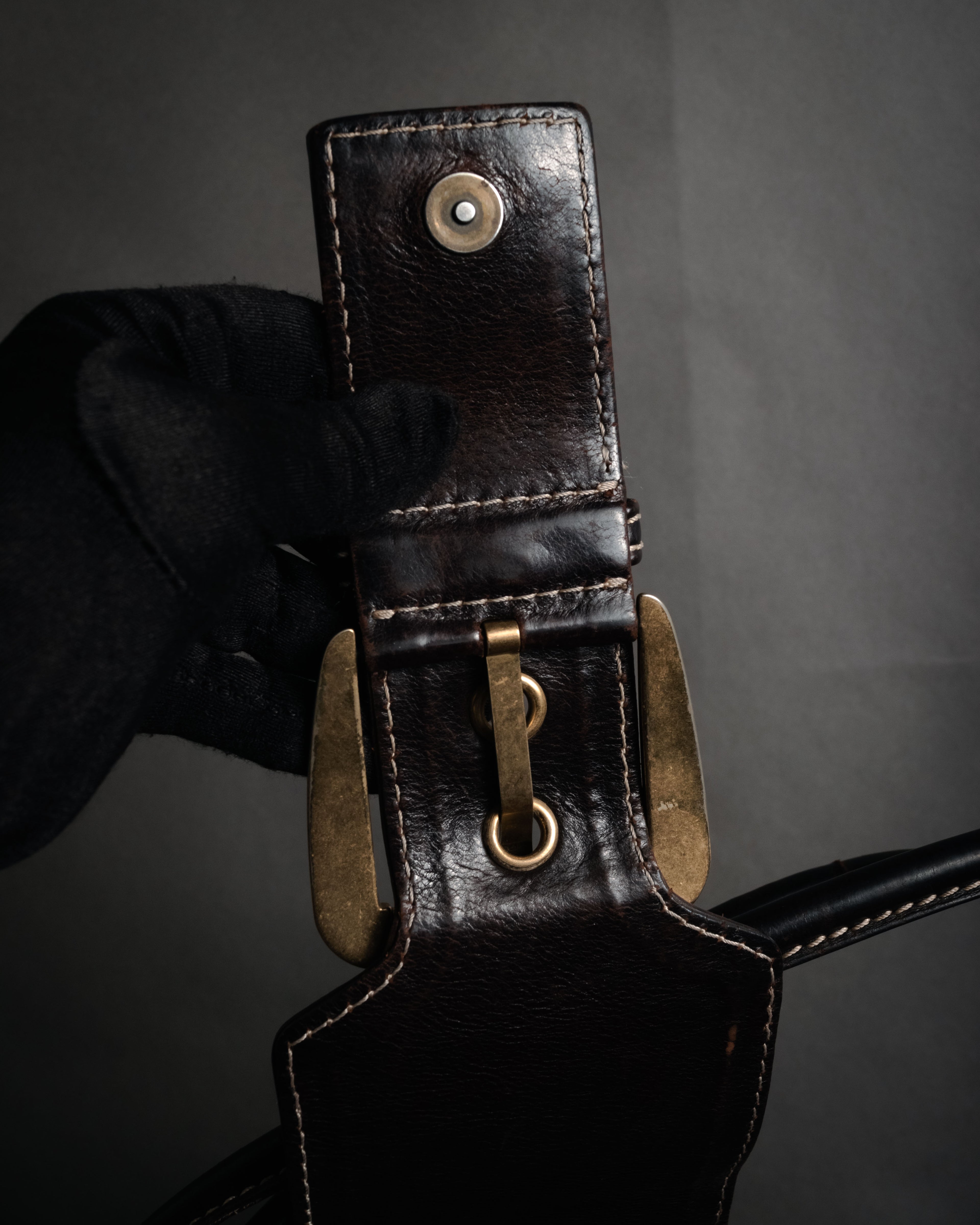 “CELINE” 00’s Buckled contrast stitch shoulder bag