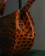 -SPECIAL- "Salvatore Ferragamo" 90's Glossy crocodile pattern shoulder bag