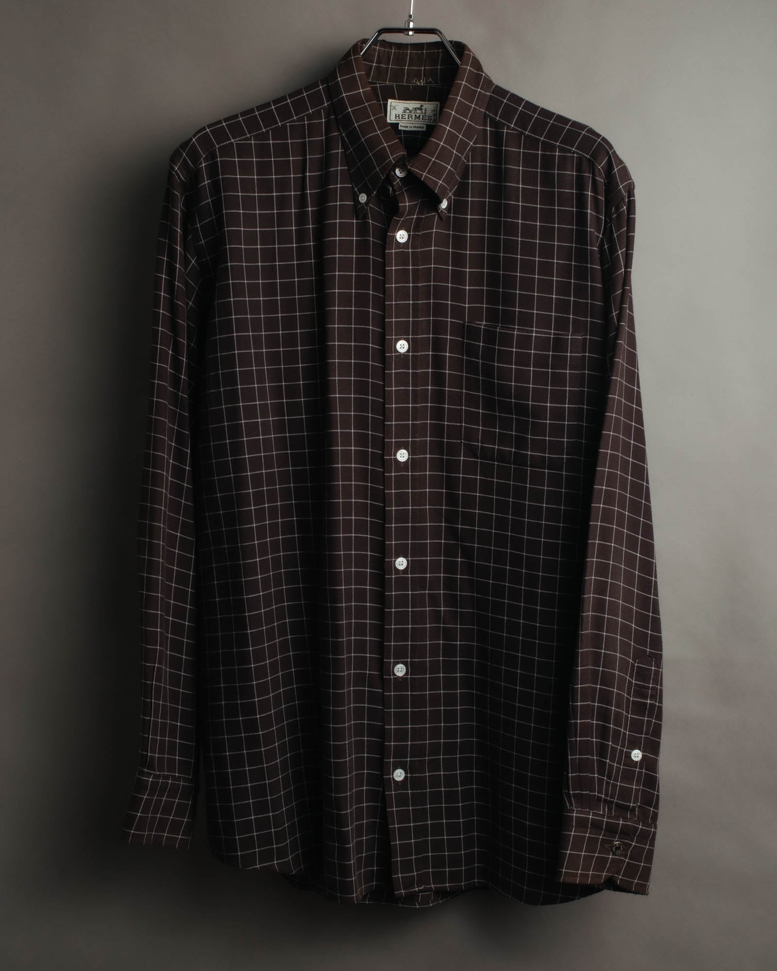 -SPECIAL- “HERMES” 90’s-00’s Windowpane checked sellier button shirt