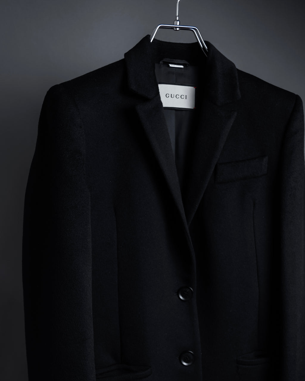 "GUCCI" Michele period solid black wool tailored coat